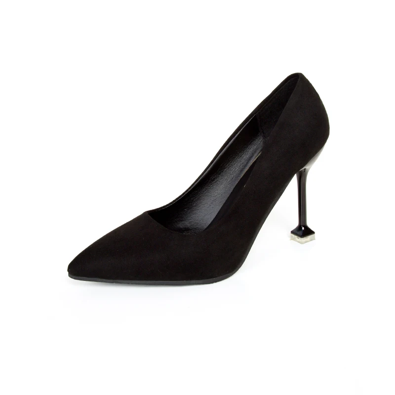 2019 Новый cat с обувью острым носком черные замшевые туфли на высоком каблуке