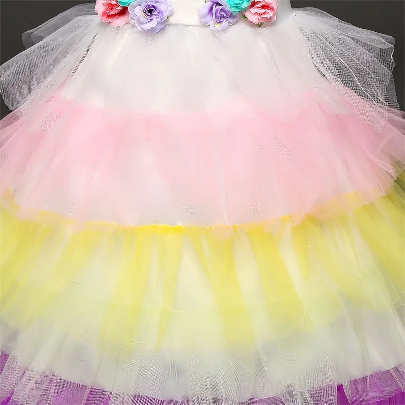 Floral Girls Unicorn Tutu Dress Pastel Rainbow Princess Birthday Party Children Kids Halloween Costume 4-10Y | Детская одежда и