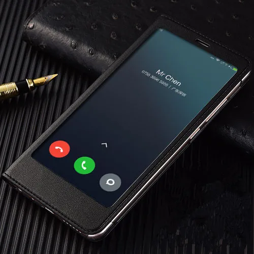 Чехол для Xiaomi Redmi Note 5 с полным окошком из искусственной кожи, флип-чехол, чехол для Xiaomi Redmi Note 5, защитный чехол - Цвет: Black