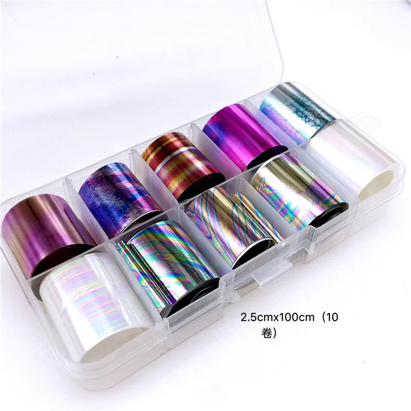 10 рулонов/коробка фольга для ногтей 2 5x100 см Голографическая