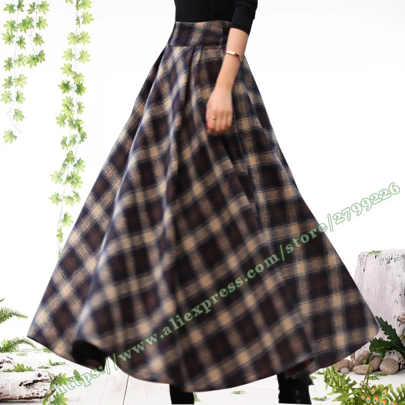 Women's Clothing Winter Plus Large Size 6XL Retro Vintage Style Casual Lattice Plaid Woolen Female Maxi Ladies Skirts for Womens | Женская