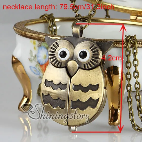 Ночная Сова Бронзовая Античная стильная Длинная цепочка карманные часы подвески