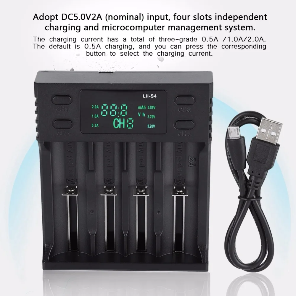 LiitoKala Lii-S4 DC 5V2A Смарт зарядное устройство Четыре слота с дисплеем питания