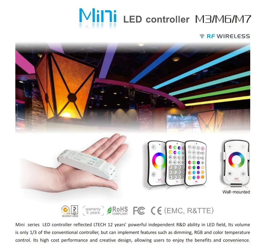 M3 3A DC12V/24 V 3Ax3CH 9A RGB светодиодный получения контроллер + RF Беспроводной сенсорный