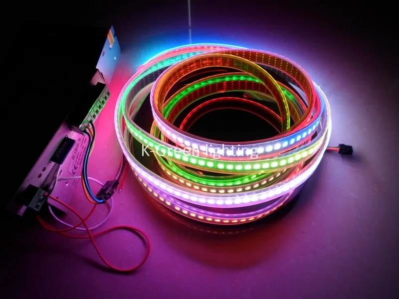 Фото 5mX SK9822 5050SMD RGB Цифровая гибкая светодиодная лента DC5V Вход 30/32/48/60/72/144LED/м ЧЕРНАЯ печатная плата №4