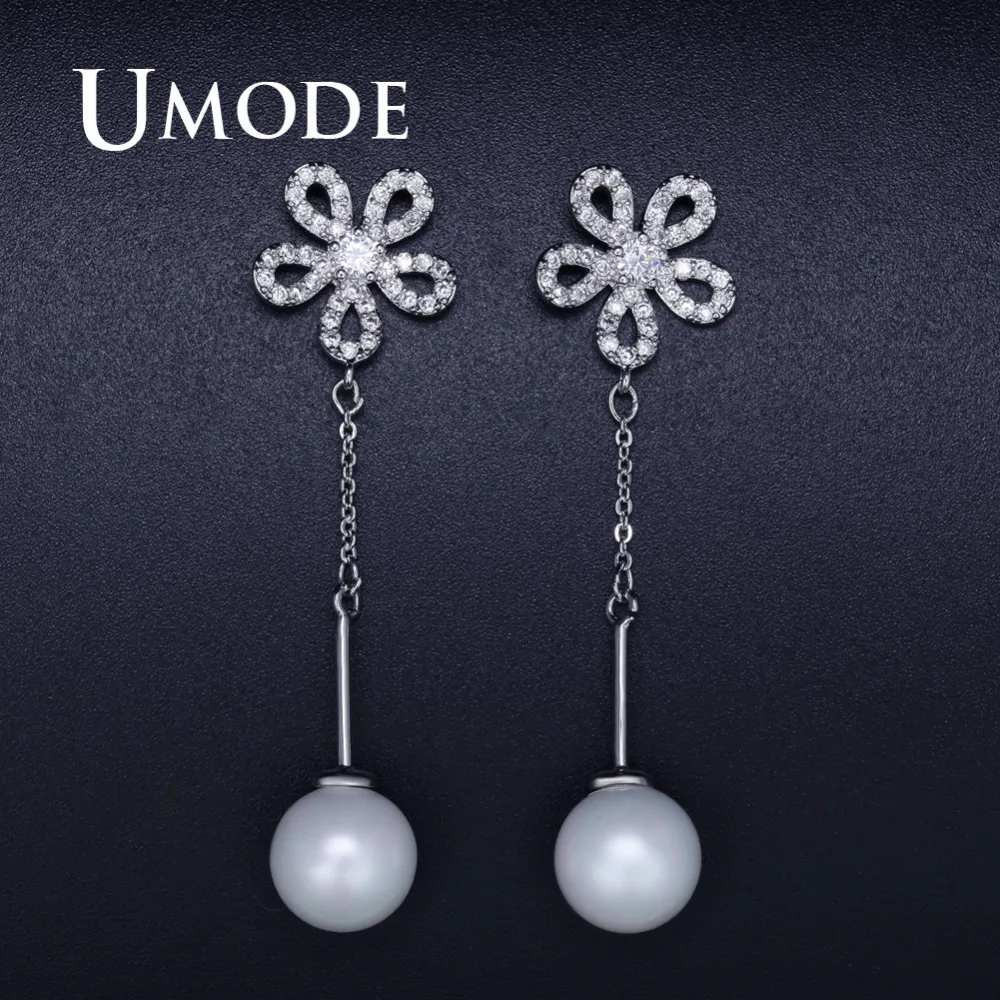 Женские серьги-подвески с жемчугом UMODE модные свадебные серьги белого и золотого