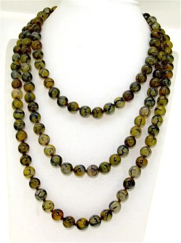 Горячие продажи &gt@@ 50 Дюйм(ов) Желтый Дракон Вен агат Ожерелье 8 мм Круглые Бусины