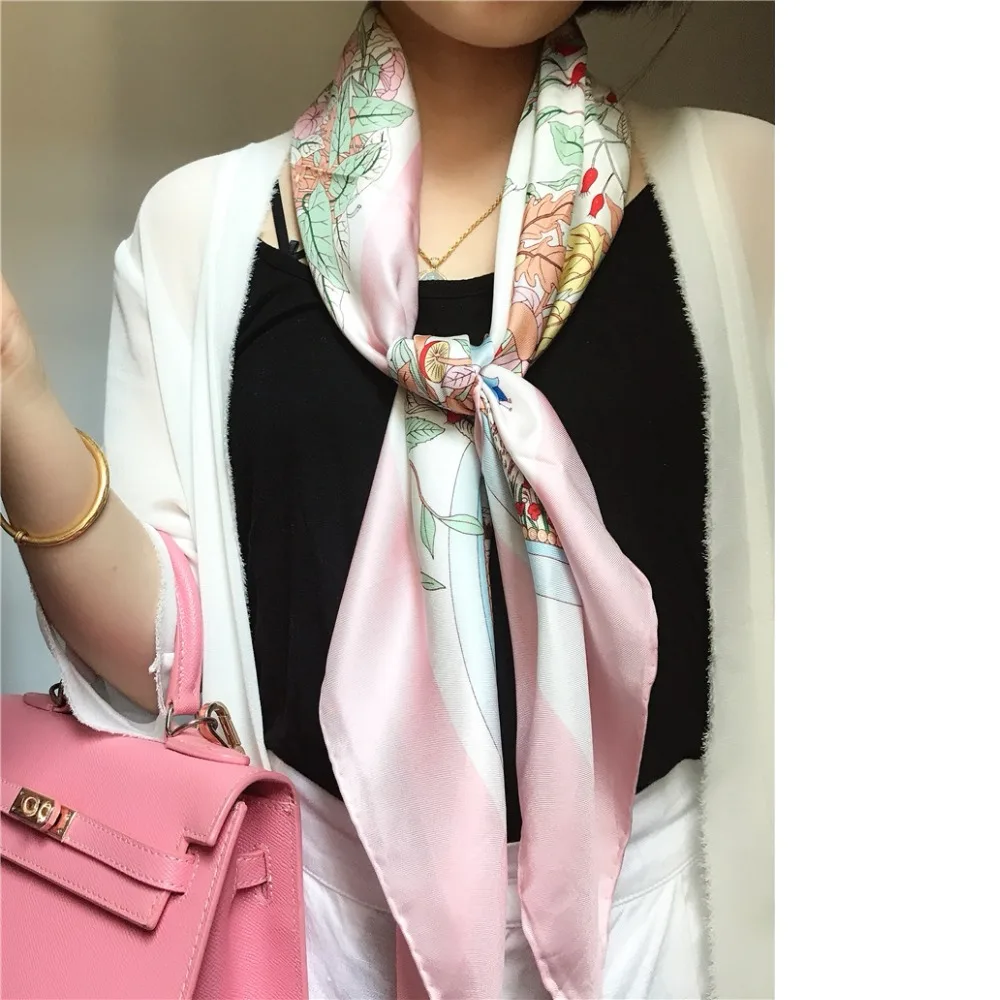 Женский шарф из 100% твила с цветочным принтом шарф-шаль шарф-хиджаб 35x35 дюймов