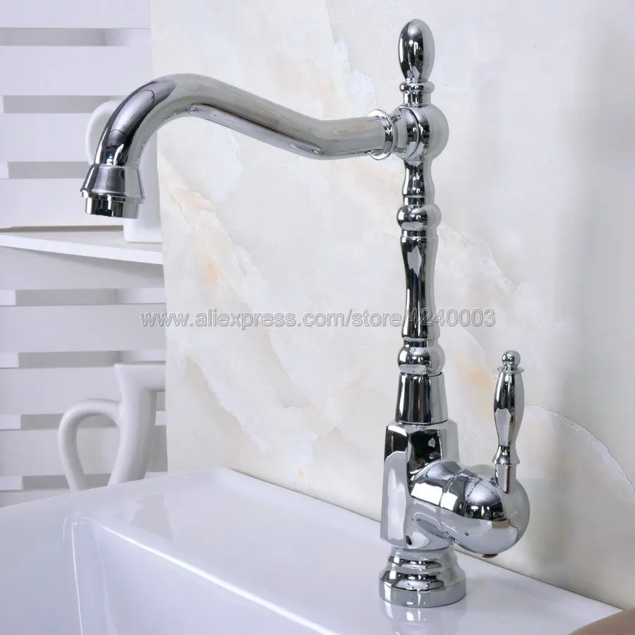 

Polished Chrome Swivel Spout Bathroom Sink Faucet Single Hole Vanity Basin Mixer Tap Knf923