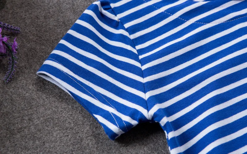 Милая одежда для маленьких девочек летнее платье голубая футболка в полоску с