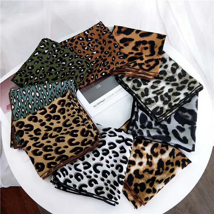 

Женский элегантный маленький шелковый шарф с леопардовым принтом, ленточный шейный платок, повязка для волос, винтажный мягкий модный аксе...