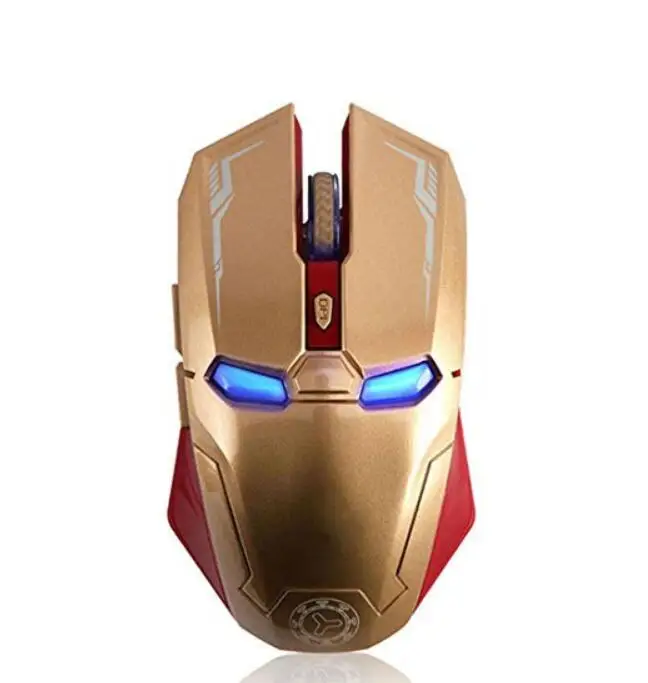 gold with mouse pad KuWFi Железный человек Беспроводная игровая мышь 2,4G с USB нано-приемником для ноутбука, компьютера, Macbook, ноутбука, 3 dpi регулировки уровней - Цвет: gold with mouse pad