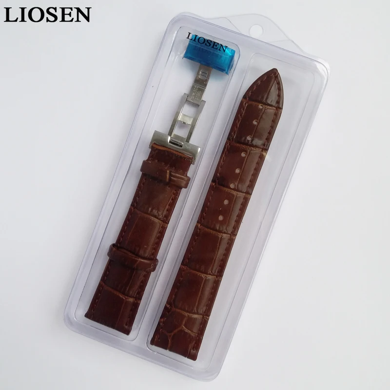 Ремешок LIOSEN из натуральной кожи для часов черный коричневый браслет с застежкой
