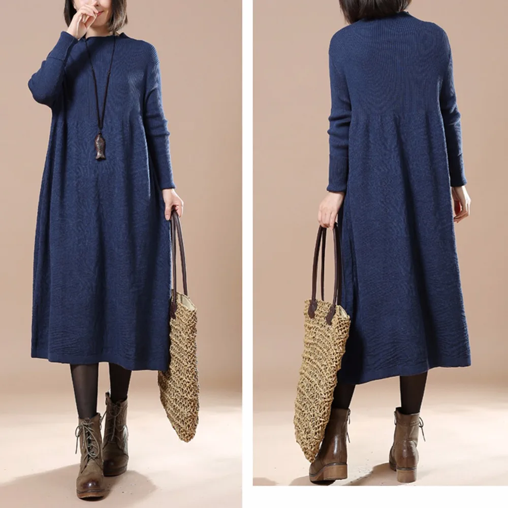 Женское трикотажное платье свитер с высоким воротником и длинным рукавом|dress