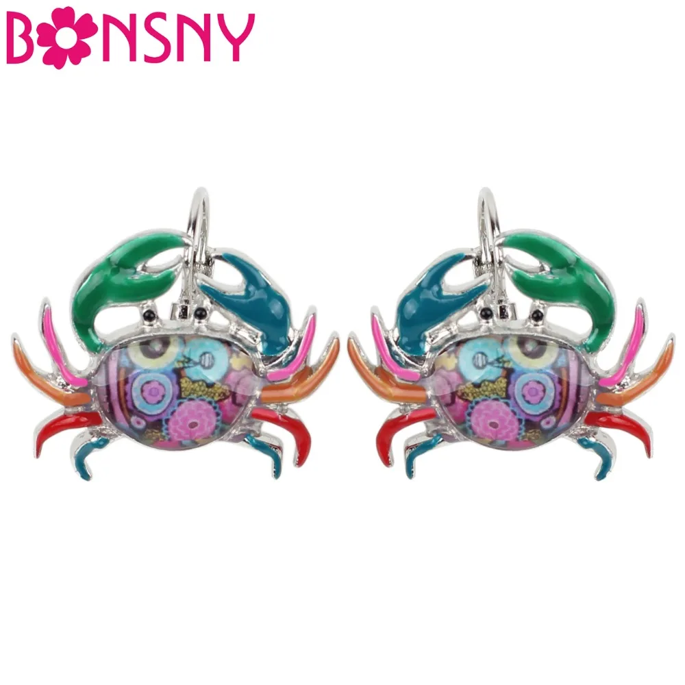 Bonsny Ocean коллекция эмалированный Сплав Краб серьги гвоздики Модные животные