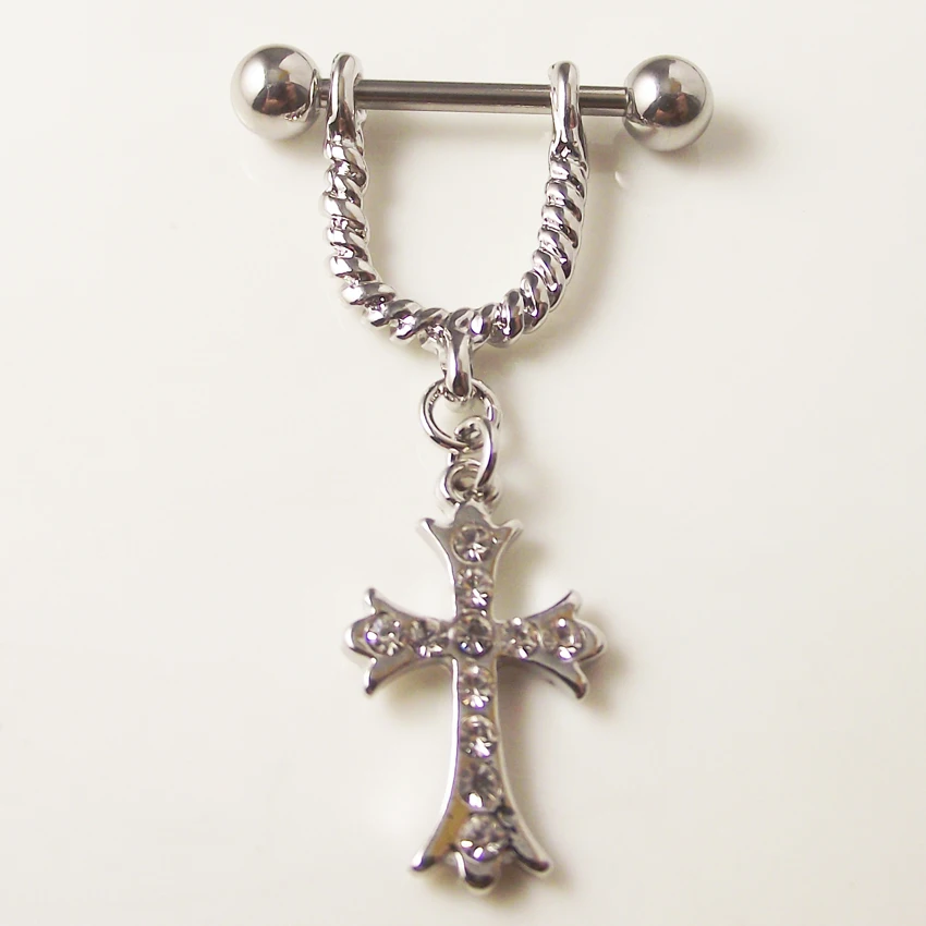 2 шт Бесплатная доставка 14G из нержавеющей стали кристалл крест ниппель кольцо