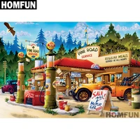 homfun full squareround drill 5d diy diamond painting town gas station embroidery cross stitch 5d home decor a01580