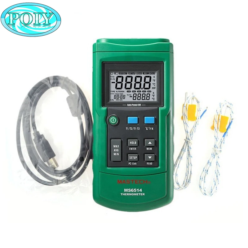 Фото Двойной цифровой термометр канала MASTECH MS6514 температура логгер-тестер USB Двойной цифровой термометр канала MASTECH MS6514 температура логгер-тестер USB