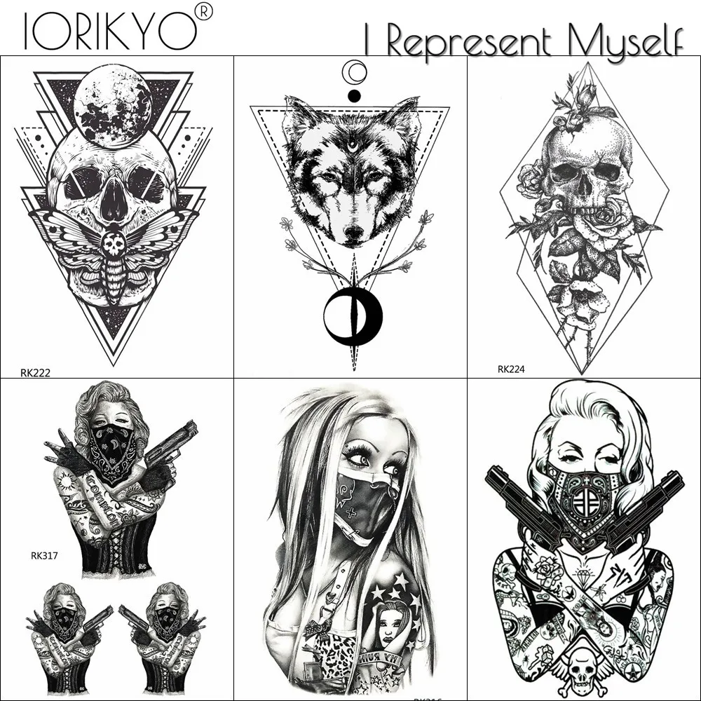 IORIKYO черный маленький панк девушка временные Tatttoo наклейки Для женщин средства