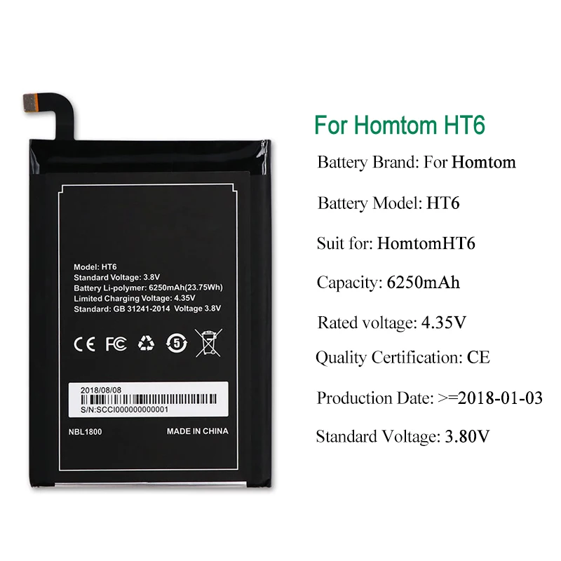 DyGod 6250mAh для Homtom HT6 батарея высокое качество Мобильный телефон +