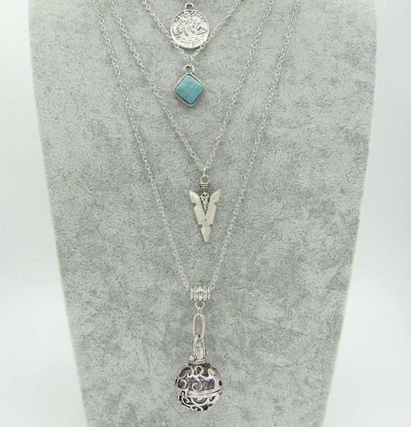 Новинка 2017 античная серебряная цепочка многослойная с бусинами сплав амулеты и