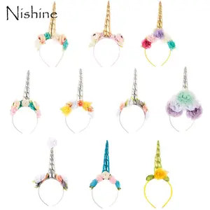 NISHINE новорожденный Единорог головная повязка день рождения шифоновая Цветочная Корона детская тиара ободок для волос Блестящий Прекрасный Детский аксессуар для волос