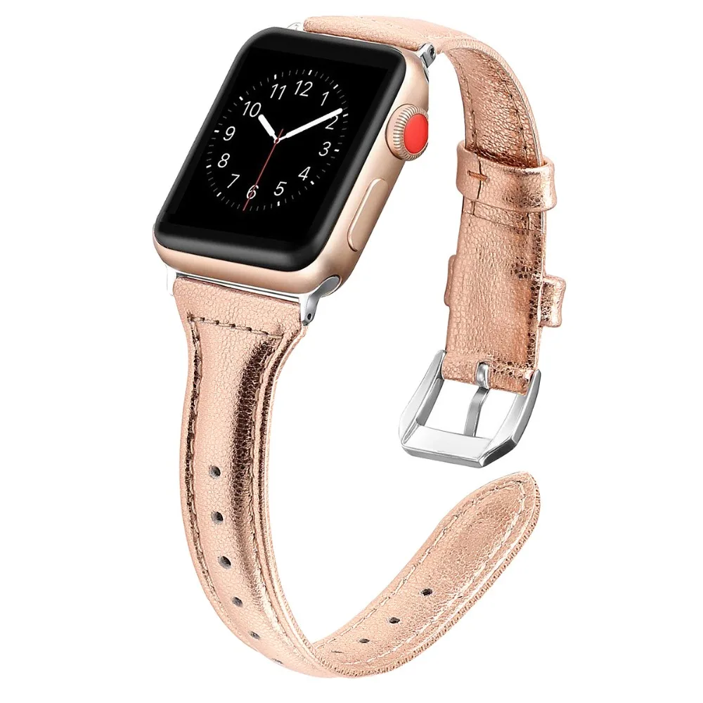 Ремешок кожаный для Apple Watch Bnad браслет часов Series 4 3 2 1 38 мм 42 40 44 цвета розового