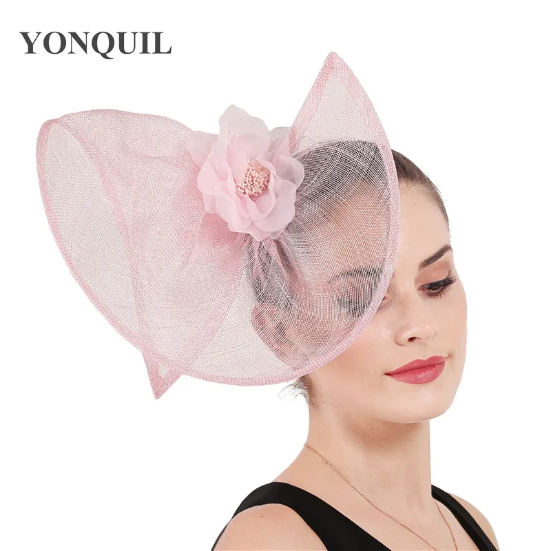 

Pink Wedding Holiday Mesh Sinamay Fascinator Hat For Women Feather SILK Flower Party Church Tea Derby Fedora Pillbox Hats SYF665