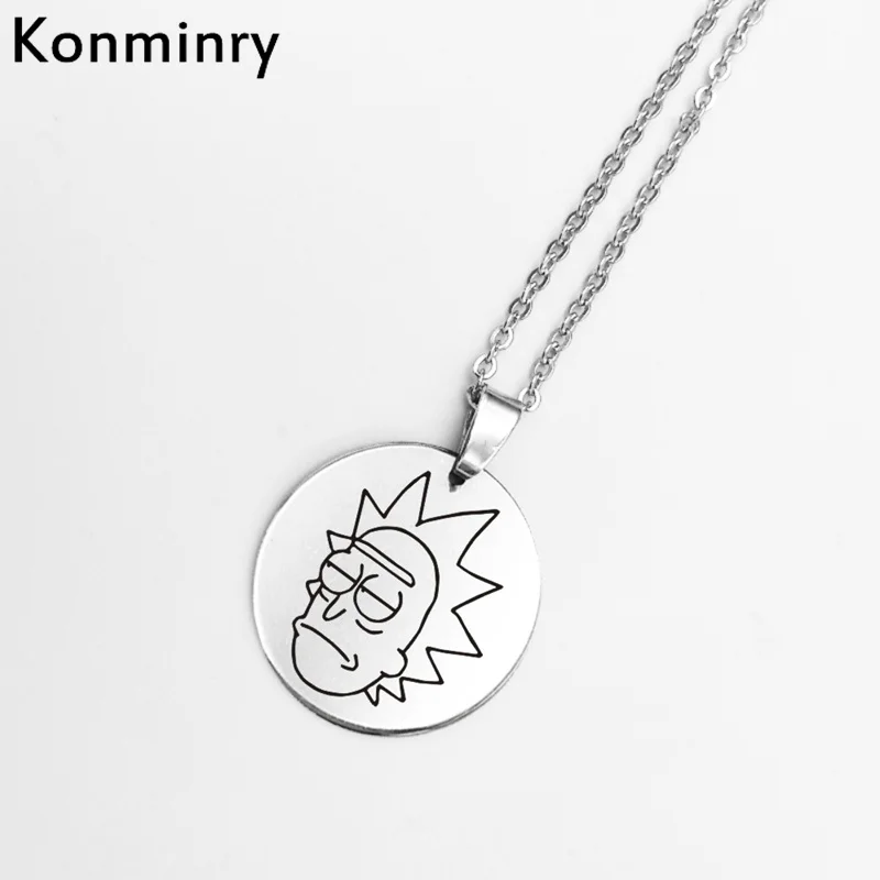 5 Konminry Горячая Рик Морти из нержавеющей стали круглой формы кулон ожерелье лазерная печать Cartton цепи милые ювелирные подвески - Окраска металла: 5