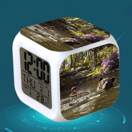 Зеленый Джунгли книга и волки будильники, светящийся светодиодный цвет изменить будильники дети подарок на день рождения Многофункциональные цифровые будильники - Цвет: Зеленый