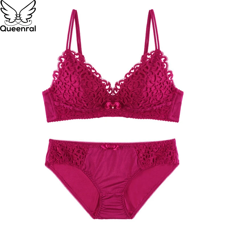 Queenral 32 38 AB Cup Underwear Set For Women Bra Comfortable Breathable Push Up Brassiere Brief Wire Free Ladies Intimates