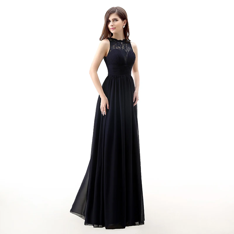 Forevergracedress 2017 Черные Длинные платье подружки невесты Дешевые линии рукавов