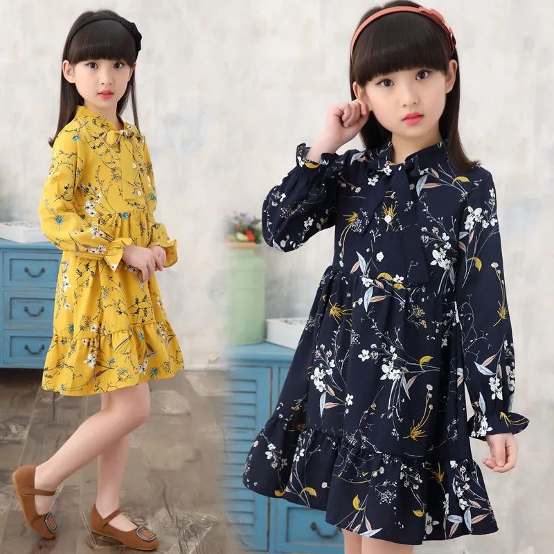 Kids Dress For Girls Chiffon Princess Long Sleeve Autumn Winter Floral Evening 4-14 Years Children Clothes | Детская одежда и