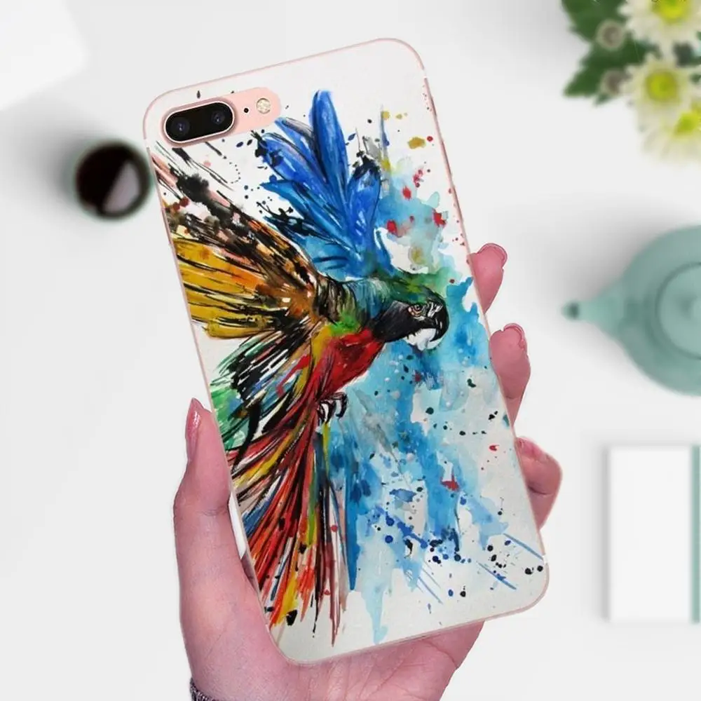 Акварель красивая птица попугай винтажный холст для Galaxy J1 J2 J3 J330 J4 J5 J6 J7 J730 J8 2015 2016