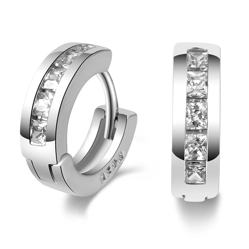 Серьги кольца с фианитами женские/мужские из серебра 925 пробы|silver plated hoop earrings|hoop