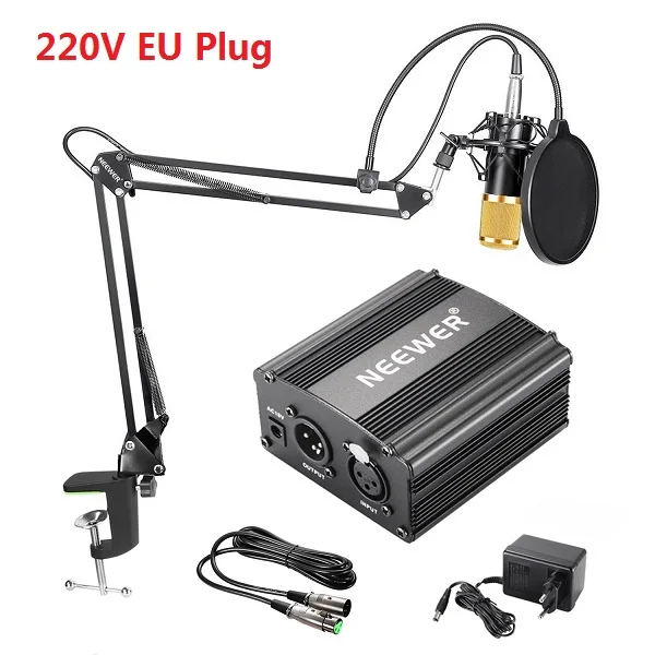 Neewer NW-800 конденсаторный микрофон комплект черный 48 В фантомный источник питания XLR кабель для домашней студии запись стрелы ножничный кронштейн Стенд - Цвет: Golden