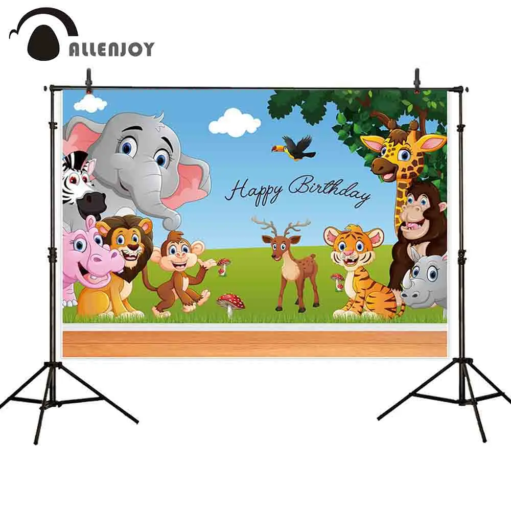 

Allenjoy children theme photography backdrop zoo birthday mushroom cartoon wild animal landscape photophone wallpaper background
