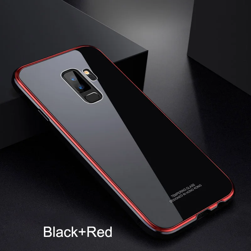 Black Red Роскошный Жесткий стеклянный чехол для телефона samsung Galaxy S9 S9 Plus S9+ металлический бампер+ покрытие PC Edge чехол для samsung S9Plus - Цвет: Black Red