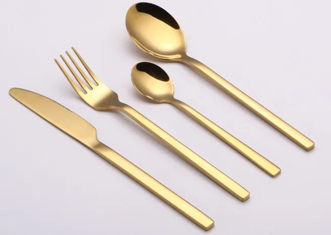 Kaufen 100set 4 Teil/satz Gold Farbe Edelstahl Geschirr Sets Geschirr Messer Gabel Teelöffel Luxus Besteck Set SN1 100