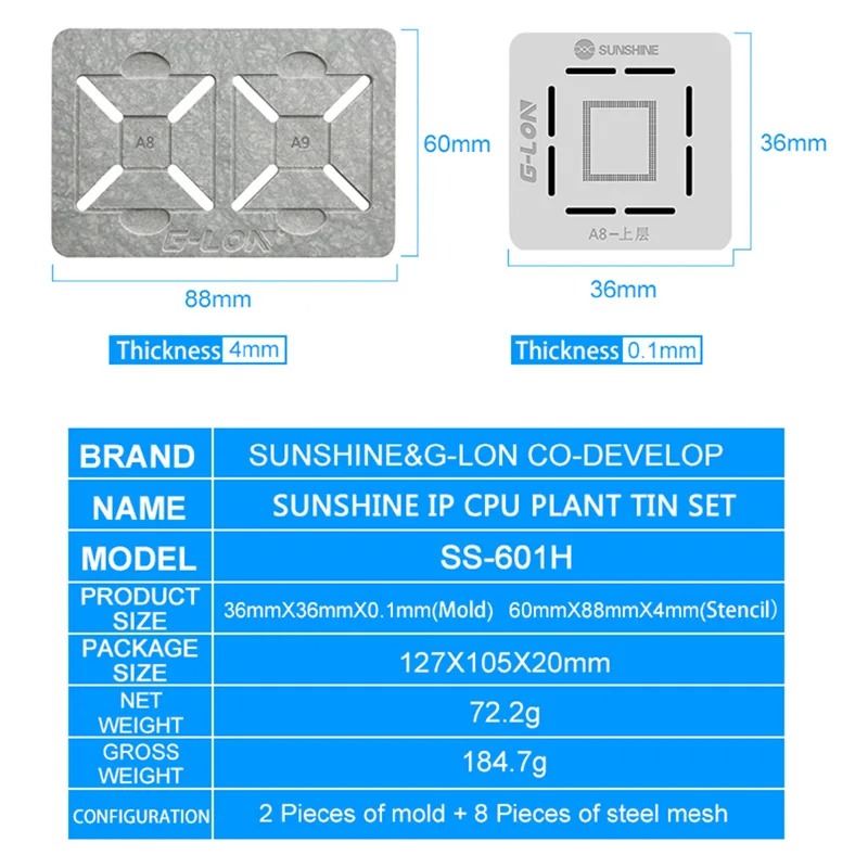 G LON SS 601H для IPHONE A8 A9 A10 A11 A12 жестяная посадка двухстороннее позиционирование