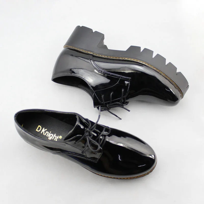D Knight Patent Leather Platform Oxfords Shoes Woman High Square Heels Pumps Shoes Fashion Office Casual Oxford Shoes For Women