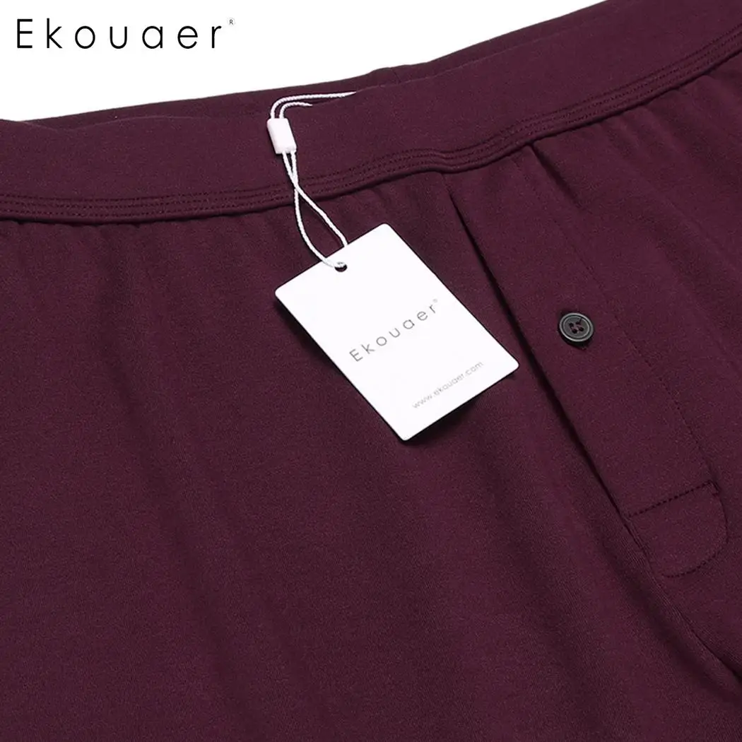 Ekouaer/пижамные штаны Подштанники для сна Однотонные мужские леггинсы с эластичной
