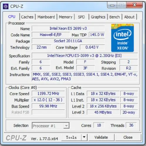 Процессор Intel Xeon QS версия E5 2699V3 Процессор 2,30 ГГц 45 МБ 18 ядер 22NM E5-2699V3 LGA2011-3 145W E5-2699 V3 E5 2699 V3