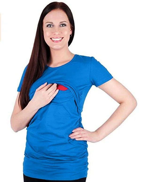 Летний уход для беременных топы для беременных Для женщин Грудное вскармливание круглым вырезом короткий рукав Беременность футболки Грудное вскармливание Топы