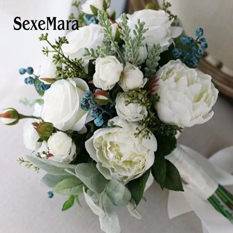 SexeMara Свадебный букет s искусственный белый букет роз белые свадебные букеты красивый свадебный букет