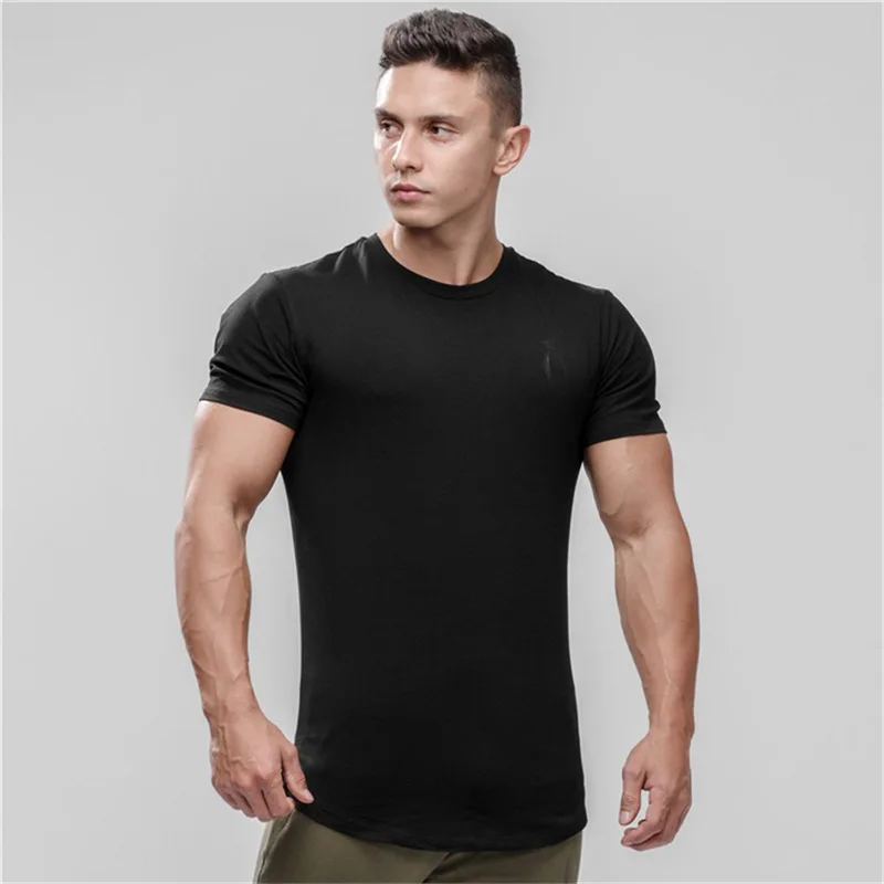 black Модная футболка с принтом, мужская хлопковая дышащая футболка с коротким рукавом для фитнеса, футболка для тренажерного зала, облегающая Повседневная летняя футболка - Цвет: black