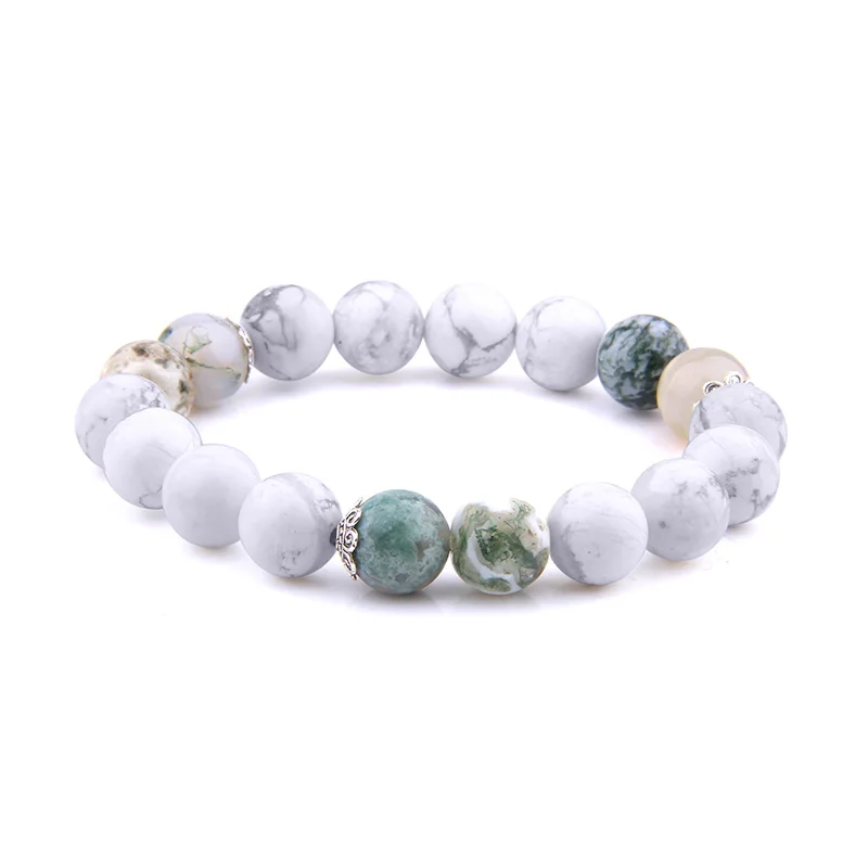 10mm White Pine Tiger Eye Bracelets For Women Men Nature Agates Spotted stone Beads Bracelet Friendship Silver Charm | Украшения и
