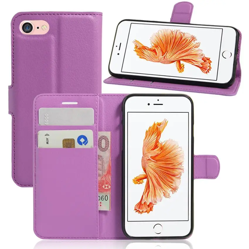 Чехол книжка с бумажником для Apple iPhone 4 4S 5 5C 5S SE 6 6S 7 8 Plus чехол телефона отделениями