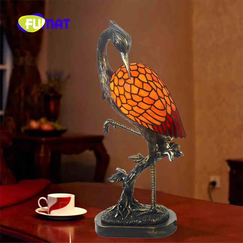 

FUMAT Tiffany American Retro Study Bedroom Bedside Lamp Living room Coffee Table Lamp Creative Warm LED Lamp