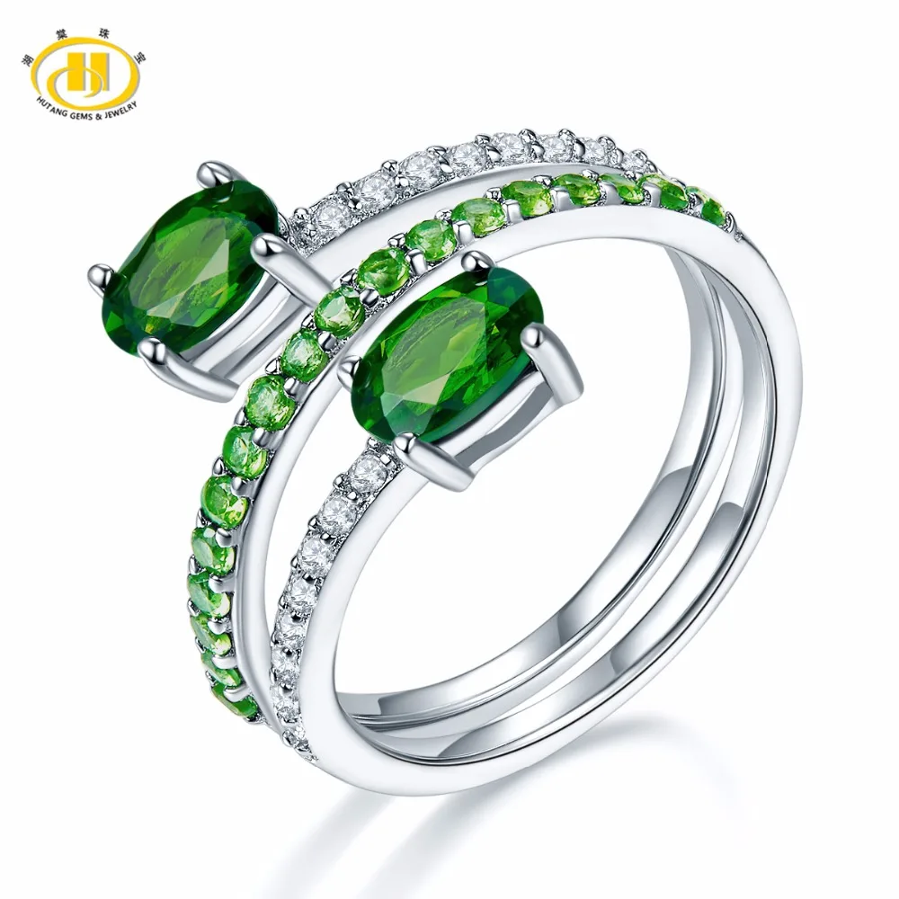 

Hutang Natural Gemstone Chrome Diopside Rings Similar Diamond 925 Sterling Silver Spring Ring Fine Jewelry presents Gift NEW